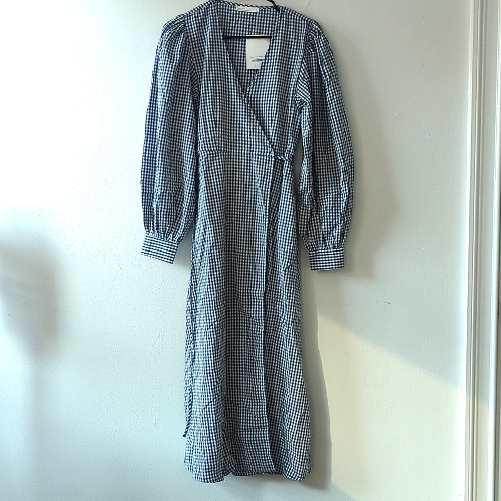 OAK & FORT Blue Gingham Estate Dress